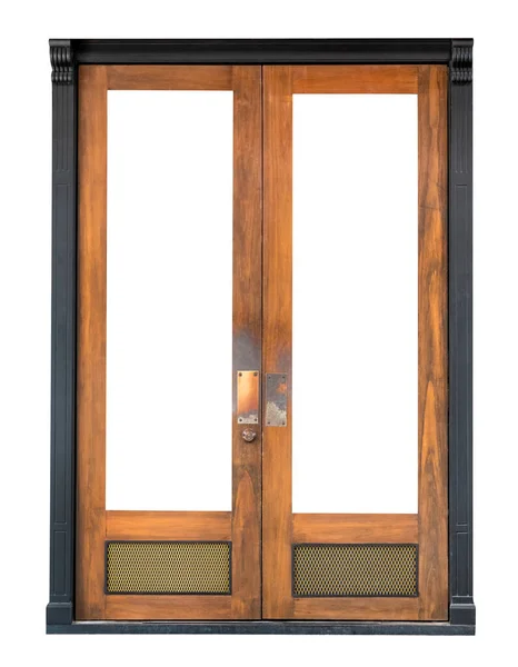 Brown Old Wooden Door Isolated White Background Clipping Pat — Stock Photo, Image