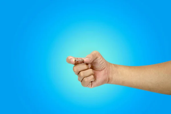 Male Hand Holding Coin Saving Money Concept Business Concept Isolated — Stock Photo, Image