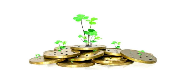 Счастливая Концепция Экономического Роста Грудами Монет Деревьев — стоковое фото