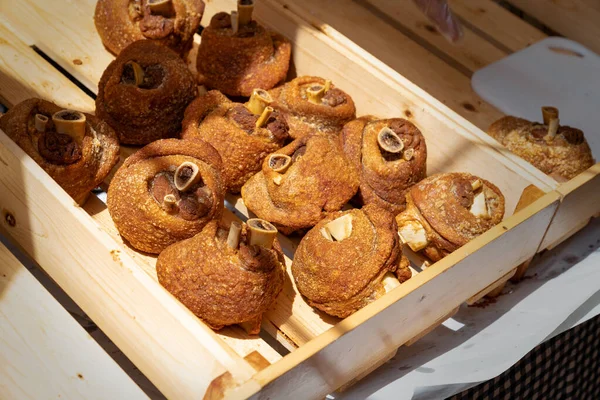 German Pork Hocks in wood crate,Deep Fried Crispy pork knuckle