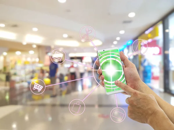 Google 인터페이스 개념과 쇼핑몰의 아이콘을 사용하여 스마트 — 스톡 사진