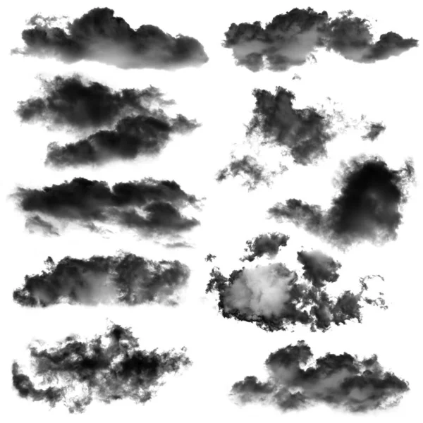 Fekete Felhő Elszigetelt Fehér Háttér Design Elem Texturált Füst Ecset — Stock Fotó