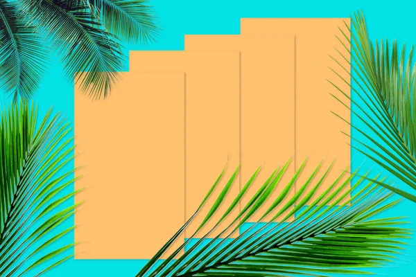 Green Palm Leaves Pattern Nature Concept Tropical Leaf Orange Teal — Stock Photo, Image