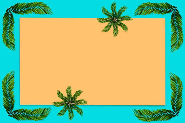 绿色棕榈叶图案为自然概念 热带叶橙色和茶色背景纸 — 图库照片