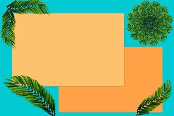 Grünes Palmblättermuster Für Das Naturkonzept Tropisches Blatt Auf Orangefarbenem Und — Stockfoto