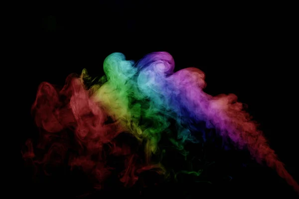 Abstract Rook Geïsoleerd Zwarte Achtergrond Rainbow Powder — Stockfoto