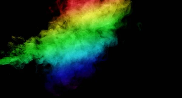 Humo Abstracto Aislado Sobre Fondo Negro Polvo Arco Iris — Foto de Stock