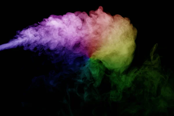 Abstract Rook Geïsoleerd Zwarte Achtergrond Rainbow Powder — Stockfoto