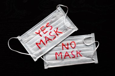 Maske yok, maske yok, Coronavirus ve COVID-19 'a karşı koruyucu maskeler takın.