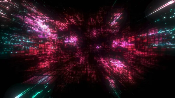 Illustration Red Green Futuristic Abstract Digital Virtual Reality Matrix Particles — Stock Photo, Image