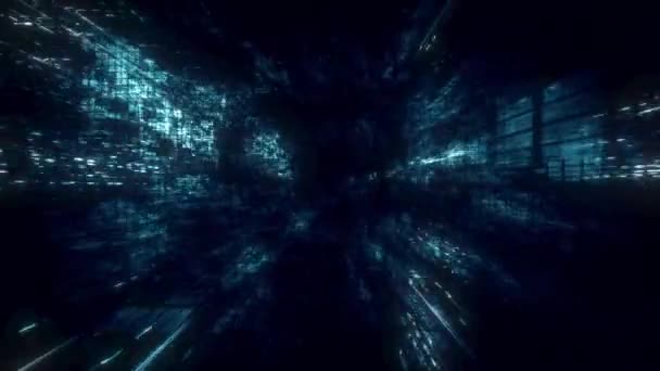 喜庆的蓝色未来主义抽象数字虚拟现实矩阵颗粒网格网络空间科幻与幻想对称环境技术Vj环路背景的3D动画 — 图库视频影像