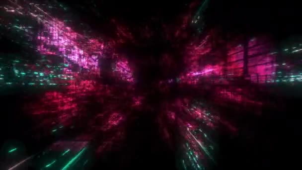 喜庆红绿未来抽象数字虚拟现实矩阵颗粒网格网络空间科幻与幻想对称环境技术Vj环路背景的3D动画 — 图库视频影像