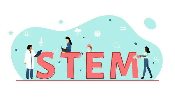 그림은 여성이 Stem Science Technology Engineering Mathematics Green Background Symbored — 스톡 벡터