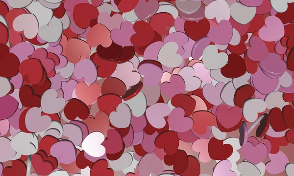 Рендеринг Верхнего Вида Груды Красных Розовых Белых Сердец Фоне Дня — стоковое фото