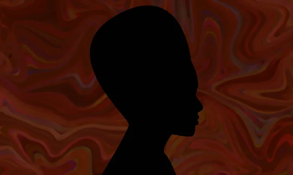 Μαύρη Σιλουέτα Της Πλαϊνής Όψης Μιας Γυναίκας Φυσικά Μαλλιά Ψηλά — Φωτογραφία Αρχείου