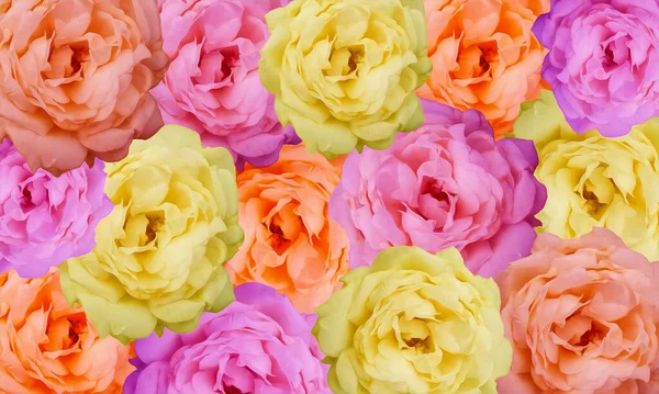 Illustration of a background of colorful bunch of roses including yellow, pink and peach. Great for a romantic or beautiful backdrop or banner for spring, Easter or Mother\'s Day.