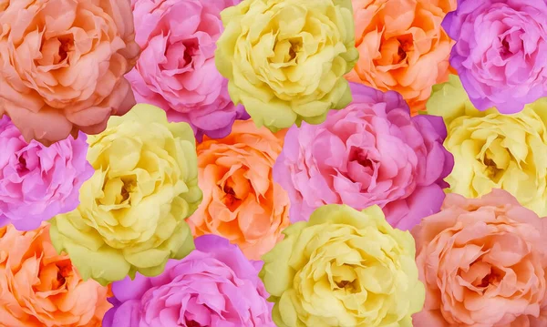 İçinde sarı, pembe ve şeftalinin de olduğu renkli gül demetinin bir tasviri. Romantik ya da güzel bir arkaplan ya da bahar, Paskalya ya ya da Anneler Günü afişi için harika..