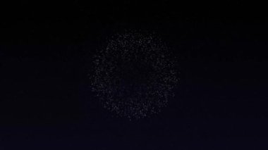 Kırmızı, beyaz ve mavi hareketli havai fişek animasyonu ve 4 Temmuz 'u gösteren yıldız patlaması. Grafiksel olarak karanlık bir gökyüzü veya parlayan, hareket eden yıldızlı siyah bir arkaplan karşıdır..