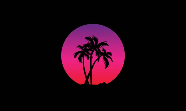 Bir Adada Palmiye Ağacının Silueti Gün Batımını Güneşin Doğuşunu Temsil — Stok Vektör