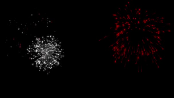 Animación Fuegos Artificiales Rojos Blancos Estrellas Que Explotan Sobre Fondo — Vídeos de Stock