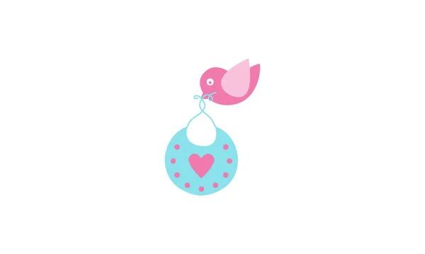 Плоский Векторний Дизайн Маленького Милого Рожевого Птаха Літає Несе Блакитну — стоковий вектор