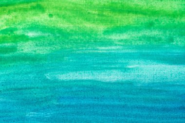 Resimde ya da kağıtta suluboya fırça darbeleriyle yeşilden maviye gradyan arka plan. Resimde metin için yeri olan boş bir kopya alanı var. Arkaplan, pankart, vitrin, malzeme, promosyon için harika..