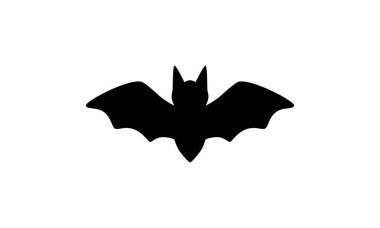 Siyah bir siluetin, beyaz bir arkaplan ve metin için kopyalama alanı olan şirin bir yarasa şeklindeki temsilcisi. Cadılar Bayramı için harika grafikler, semboller, simgeler, çıkartmalar ve kesitler.