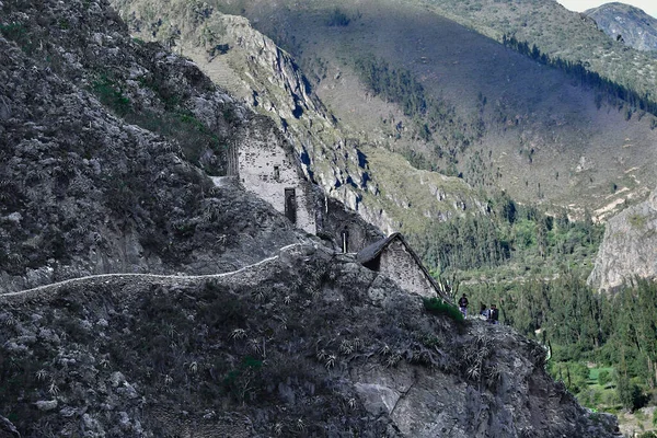 Ollantaytambo Zříceniny Kopec Chrámu Stavby Polního Kamene Hrubě Broušené Střední — Stock fotografie