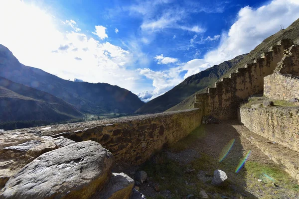 Ruinas Ollantaytambo Colina Del Templo Construcciones Hechas Piedra Campo Corte — Foto de Stock