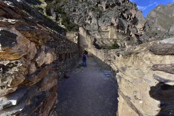 Ruínas Ollantaytambo Colina Templo Construções Feitas Pedra Campo Grosseiramente Cortadas — Fotografia de Stock