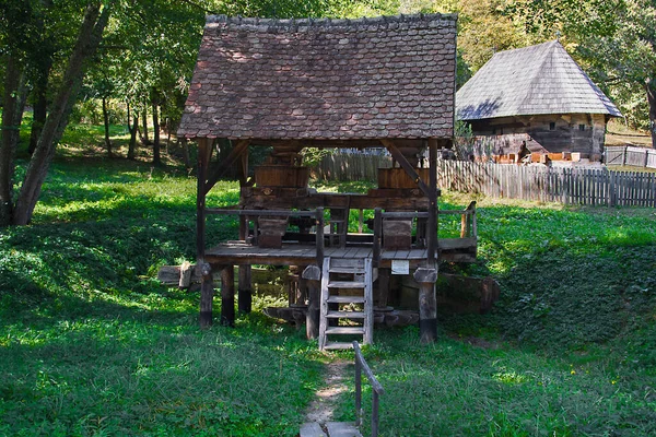 Medieval Press Squeezing Grapes Fruits Oilseeds Mechanical Press Which Various — Fotografia de Stock