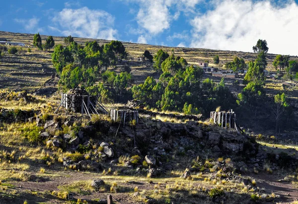 Руины Chullpas Lizard Chullpa Самая Известная Гробница Sillustani Помещены Верхней — стоковое фото