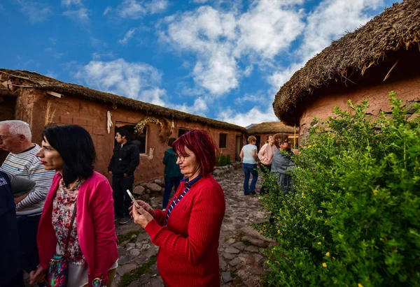 Vêtements Traditionnels Péruviens Ferme Traditionnelle Atuncolla Sur Chemin Sillustani Nous — Photo