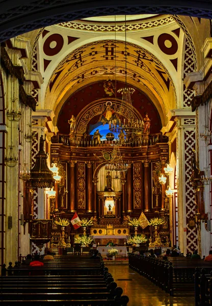 Interior Mosteiro São Francisco Catedral Basílica Lima Uma Catedral Católica — Fotografia de Stock