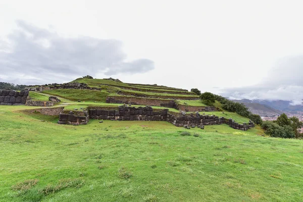 Sacsayhuaman Fästning Över Ensemblen Fästningen Sacsayhuamn Består Parallella Ramper 600M — Stockfoto