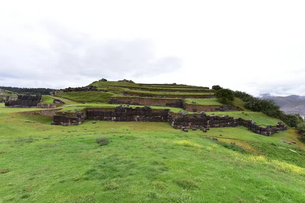 Sacsayhuaman Fästning Över Ensemblen Fästningen Sacsayhuamn Består Parallella Ramper 600M — Stockfoto