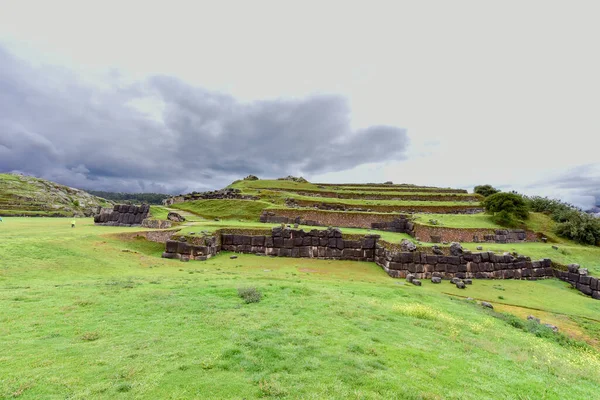 Sacsayhuaman Inka Wandkomplexdie Steine Dieses Inka Wandkomplexes Passen Gut Ineinander — Stockfoto