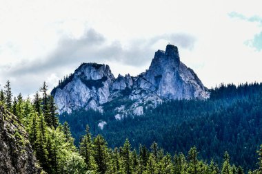Bulutlu bir gökyüzünün altında güzel bir dağ görüntüsü