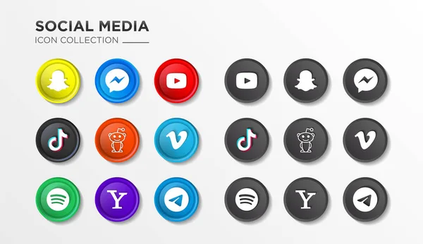 Realistic Social Media Logotype Collection Snapchat Snapchat Youtube Tiktok Reddit —  Vetores de Stock