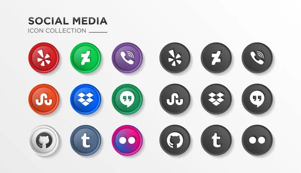 Coleção Realista Logotipos Mídias Sociais Yelp Deviantart Viber Stumbleupon Dropbox —  Vetores de Stock