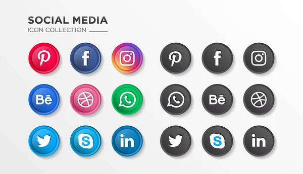 Gerçekçi Sosyal Medya Logoti Koleksiyonu: Pinterest, Facebook, Instagram, Twitter, Behance, Dribbble, Whatsap, Skype, Linkedin. Uygulamalar ve Web siteleri için Popüler Sosyal Medya Logosu Koleksiyonu. - Stock Vector Editör. 