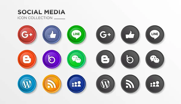 Realistic Social Media Logotype Collection Googleplus Gosto Linha Blogger Badoo —  Vetores de Stock