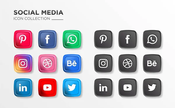 Gerçekçi Sosyal Medya Logoti Koleksiyonu. Uygulamalar ve Websiteler için Popüler Sosyal Medya Logosu..