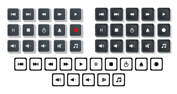 Multimedya Oyuncu Simgeleri Set, beyaz arkaplanda izole edilmiş web, internet ve mobil uygulamalar için modern tasarım düğmeleri seti