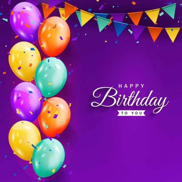 Feliz Cumpleaños Celebración Con Globos Colores Confeti Brillo Cintas Fondo — Vector de stock