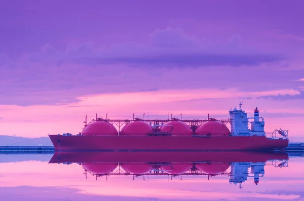 Lng Tanker Ship Dawn Moored Gas Terminal — Stock Photo, Image