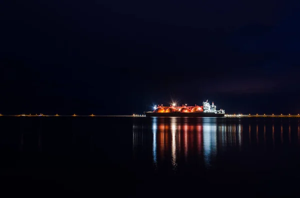 Lng Tanker Night Ett Vackert Fartyg Vid Gasterminalen — Stockfoto