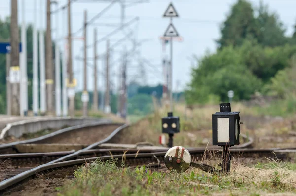 Turnouje Pojazdu Infrastruktura Kolejowa Dworcu — Zdjęcie stockowe