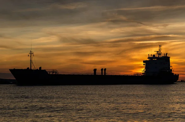 Sunset Ship Морський Пейзаж Романтичний Вечір — стокове фото