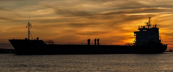 Sunset Ship Zeegezicht Een Romantische Avond — Stockfoto